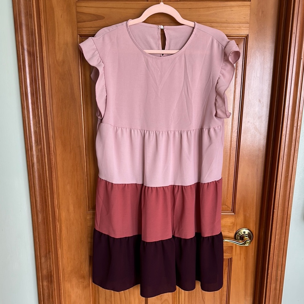 Charming Pink and Burgundy Tiered Juniors Dress